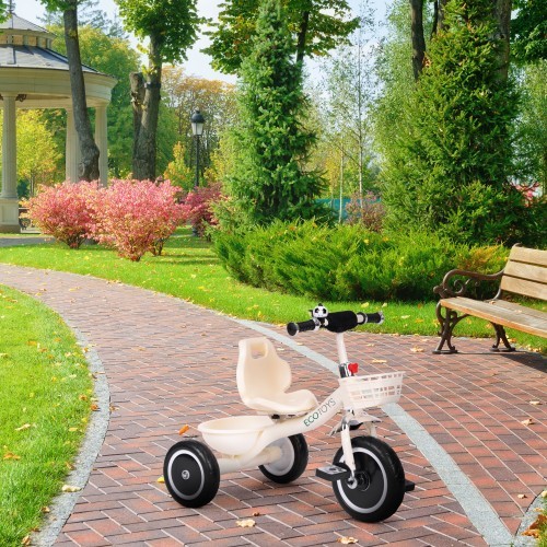 Trīsritenis ar neslīdošiem rokturiem, zvaniņu un grozu, smilškrāsas ECOTOYS