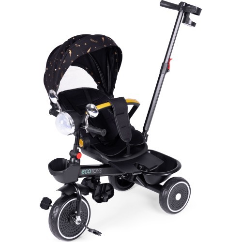 Children's tricycle stroller swivel seat pusher black ECOTOYS
