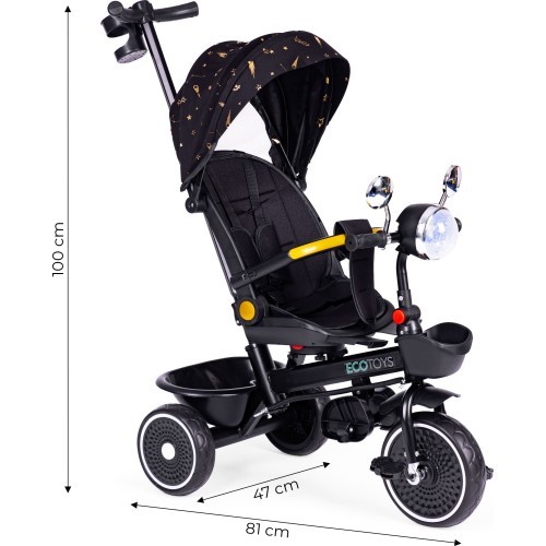 Children's tricycle stroller swivel seat pusher black ECOTOYS
