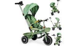 Tricikla ratiņi 2in1 ar grozāmo sēdekli un saliekamo jumtiņu zaļi - ECOTOYS