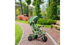 Tricikla ratiņi 2in1 ar grozāmo sēdekli un saliekamo jumtiņu zaļi - ECOTOYS