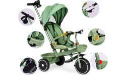 Tricycle stroller tricycle 2-in-1 swivel seat folding canopy green - ECOTOYS