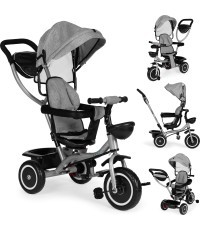 Трёхколёсный велосипед-коляска 2-в-1 ECOTOYS, поворотное сиденье, складной козырёк, серый