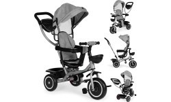 Tricycle stroller 2-in-1 swivel seat folding canopy - grey ECOTOYS