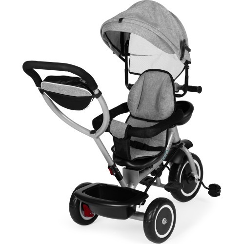 Trīsritenis-ratiņi 2-in-1 ECOTOYS, grozāms sēdeklis, salokāms jumtiņš, pelēks