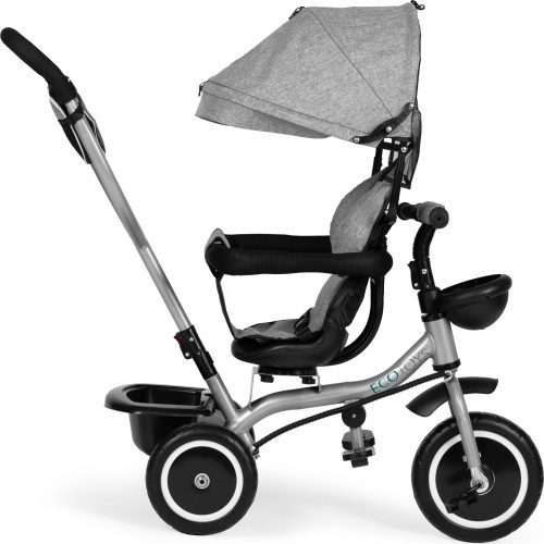 Trīsritenis-ratiņi 2-in-1 ECOTOYS, grozāms sēdeklis, salokāms jumtiņš, pelēks