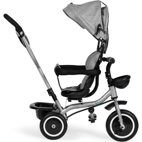 Trīsritenis-ratiņi 2-in-1 ECOTOYS, grozāms sēdeklis, salokāms jumtiņš, pelēks