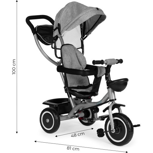 Трёхколёсный велосипед-коляска 2-в-1 ECOTOYS, поворотное сиденье, складной козырёк, серый