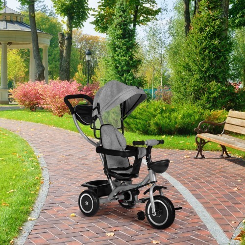 Трёхколёсный велосипед-коляска 2-в-1 ECOTOYS, поворотное сиденье, складной козырёк, серый