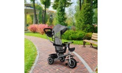 Trīsritenis-ratiņi 2-in-1 ECOTOYS, grozāms sēdeklis, salokāms jumtiņš, pelēks
