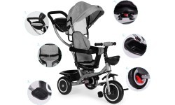 Трёхколёсный велосипед-коляска 2-в-1 ECOTOYS, поворотное сиденье, складной козырёк, серый