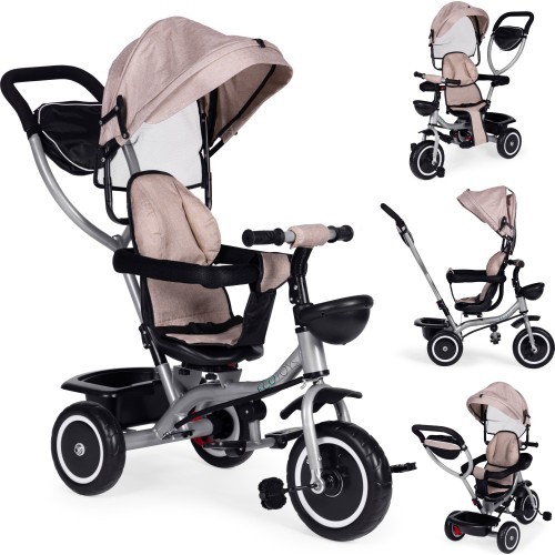 Trīsritenis-ratiņi 2-in-1 ECOTOYS, grozāms sēdeklis, salokāms jumtiņš, smilškrāsas