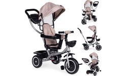Trīsritenis-ratiņi 2-in-1 ECOTOYS, grozāms sēdeklis, salokāms jumtiņš, smilškrāsas