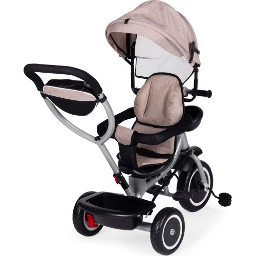 Трёхколёсный велосипед-коляска 2-в-1 ECOTOYS, поворотное сиденье, складной козырёк, бежевый