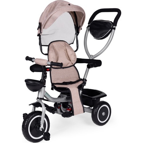 Trīsritenis-ratiņi 2-in-1 ECOTOYS, grozāms sēdeklis, salokāms jumtiņš, smilškrāsas
