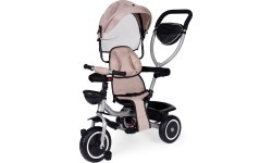 Trīsritenis-ratiņi 2-in-1 ECOTOYS, grozāms sēdeklis, salokāms jumtiņš, smilškrāsas