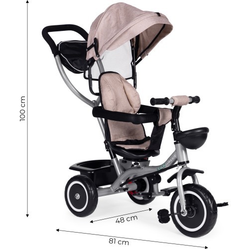 Trīsritenis-ratiņi 2-in-1 ECOTOYS, grozāms sēdeklis, salokāms jumtiņš, smilškrāsas