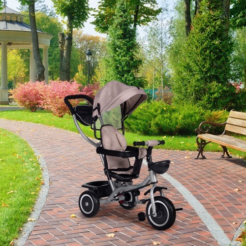 Trīsritenis-ratiņi 2-in-1 ECOTOYS, grozāms sēdeklis, salokāms jumtiņš, smilškrāsas