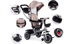 Trīsritenis-ratiņi 2-in-1 ECOTOYS, grozāms sēdeklis, salokāms jumtiņš, smilškrāsas