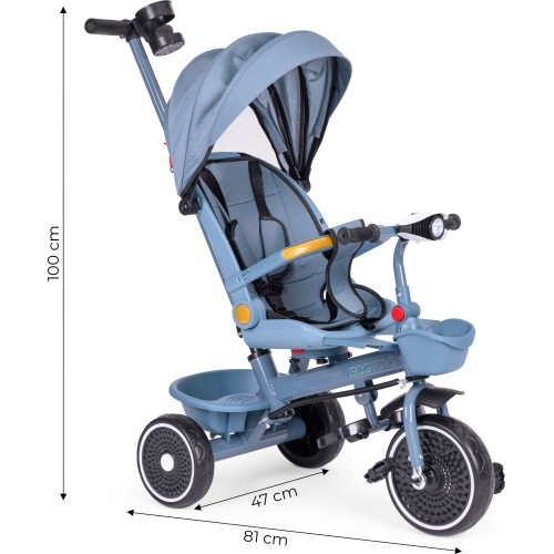 Trīsritenis-ratiņi 2-in-1 grozāms sēdeklis salokāms jumtiņš zils - ECOTOYS