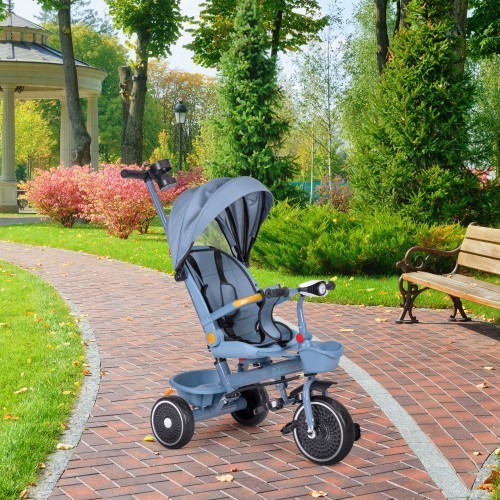 Tricycle stroller tricycle 2-in-1 swivel seat folding canopy blue - ECOTOYS