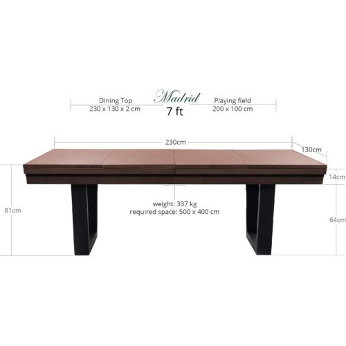 Pool Table / Dining Table, Rasson Madrid, walnut, 7 ft., Club Cloth yellow green
