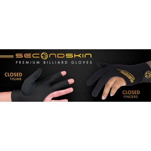 Billiard Glove, Predator Second Skin, 3-Finger, black-yellow, closed thumb, S&M