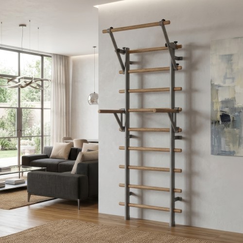 Vingrošanas siena inSPORTline Wootaline 199 x 80 cm ar pievilkšanās stieni un paralēlajiem stieņiem, pelēka