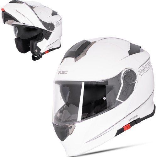 Paceļams motociklista ķivere W-TEC Venero - Spīdīgi balts