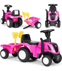 Riding tractor with trailer interactive steering wheel sounds for kids pink