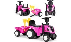 Riding tractor with trailer interactive steering wheel sounds for kids pink