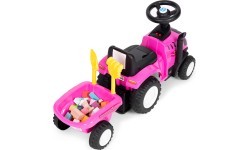 Riding tractor with trailer interactive steering wheel sounds for kids pink