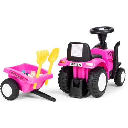 Riding tractor with trailer interactive steering wheel sounds for kids pink