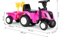 Bērnu pedāļu traktors ar piekabi, interaktīvu stūri un skaņām, rozā