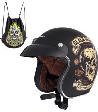 Motociklista ķivere W-TEC Kustom Black Heart - Skull Horn, Matte Black
