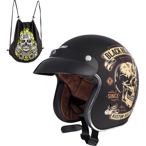 Мотоциклетный шлем W-TEC Kustom Black Heart - Skull Horn, Matte Black