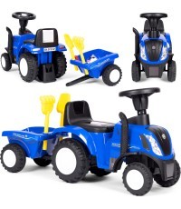 Riding tractor with trailer for kids interactive steering wheel sounds blue