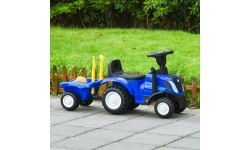 Riding tractor with trailer for kids interactive steering wheel sounds blue