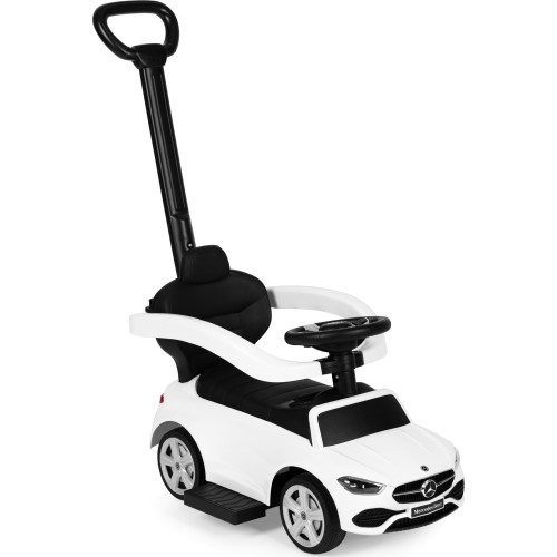 Mercedes C klases bērnu stumjamā automašīna ar interaktīvo stūri, balta