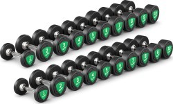 Zestaw hantli stałych poliuretanowych 1-10kg (skok co 1 kg) 110 kg  ze stojakiem UR-S005 - UpForm