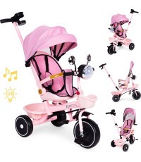 Детский трёхколёсный велосипед ECOTOYS с поворотным сиденьем и ручкой-толкателем, розовый