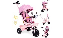 Bērnu trīsritenis ECOTOYS ar pagriežamu sēdekli un stumjamo rokturi, rozā
