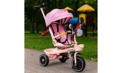 Bērnu trīsritenis ECOTOYS ar pagriežamu sēdekli un stumjamo rokturi, rozā