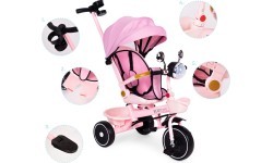 Bērnu trīsritenis ECOTOYS ar pagriežamu sēdekli un stumjamo rokturi, rozā
