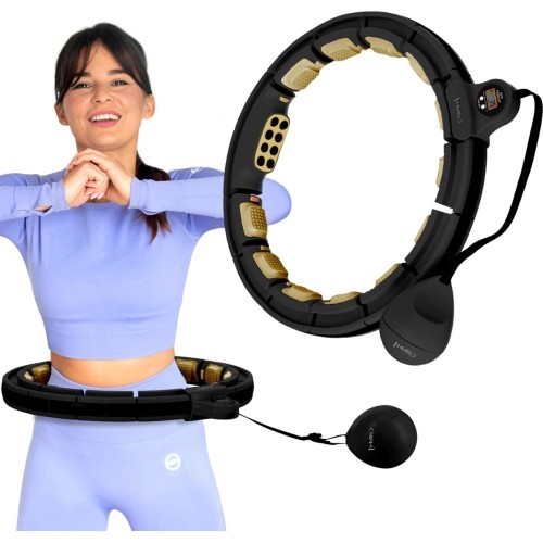 HHM13 NEW HULA HOOP BLACK/GOLD MAGNETIC WITH WEIGHT + COUNTER HMS