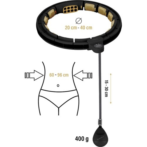 HHM13 NEW HULA HOOP BLACK/GOLD MAGNETIC WITH WEIGHT + COUNTER HMS