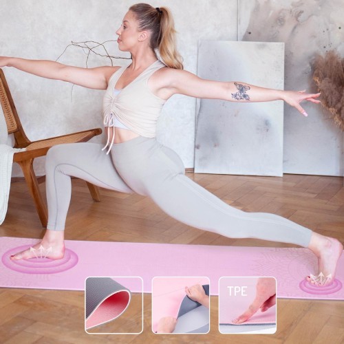 YOGA SET HMS MAT TPE LIGHT PINK YM10 + GRAY BLOCK KJ02 + STRAP SJ02