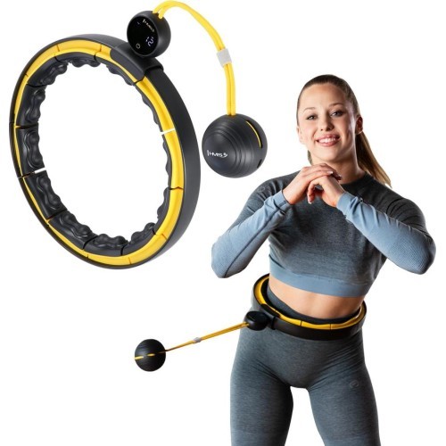HHM21 HULA HOOP TPE BLACK/YELLOW MAGNETIC WITH WEIGHT + COUNTER HMS