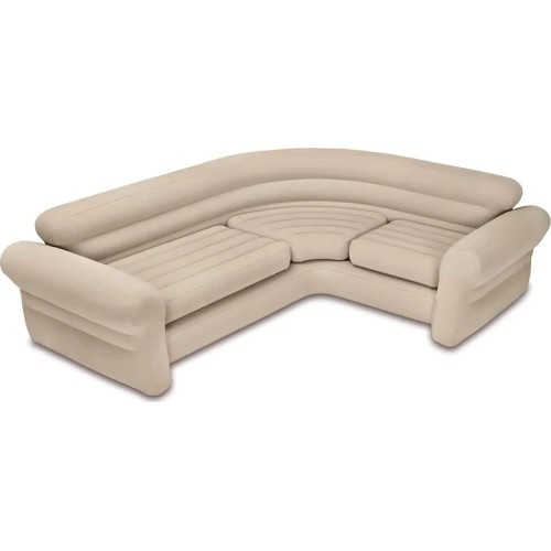 Dmuchana kanapa narożna sofa czteroosobowa 257x203x76 cm beżowa INTEX 68575