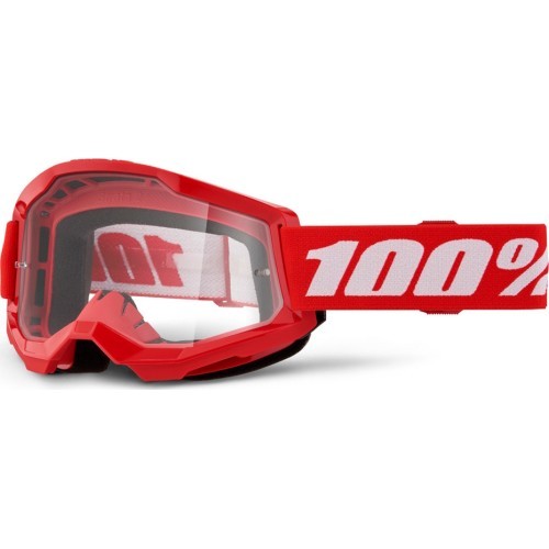 Children’s Motocross Goggles 100% Strata 2 Youth - Red, Clear Plexi
